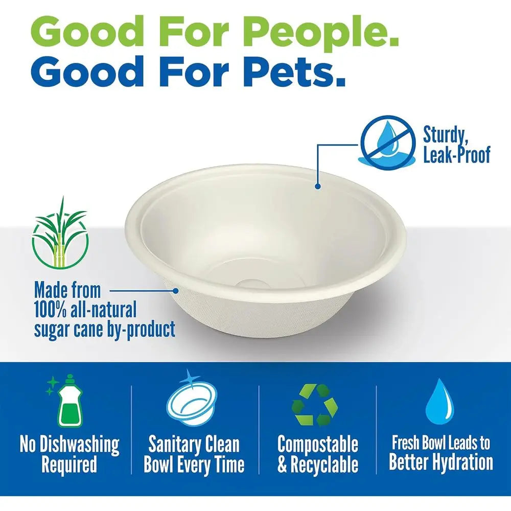 Disposable Dog Food Bowls, 8 oz (Pack of 50) - System Refills, Use for Travel, Boarding, or Crate, Compostable Pet Travel Bowl,
