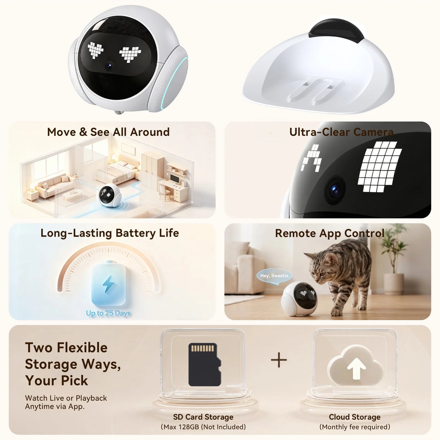 2KHD Robot Pet Camera With Dual Band WiFi AI NightVision