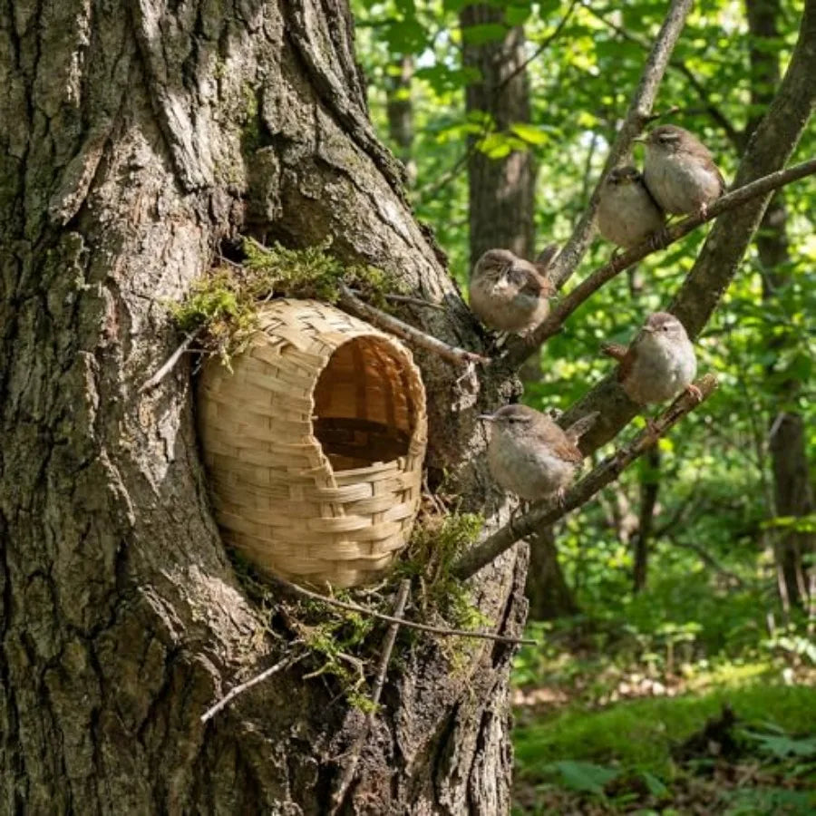 Bamboo Bird Nest For Cage Handwoven Natural Bird House Hook
