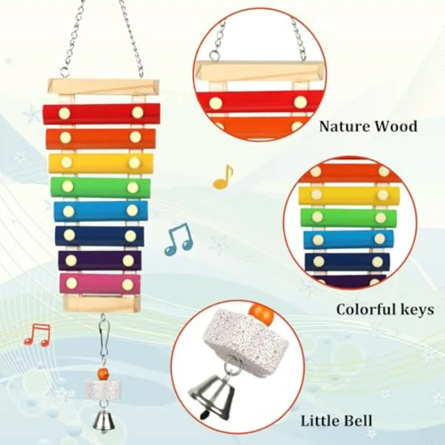 Suspensible Parrot Xylophone Toy With Grinding Stone