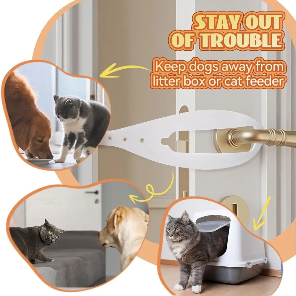 2 Pcs Cat Pet Door to Keep Dog Out of Litter Box and Food, Door Protector with 5 Adjustable Size Straps 2.5-6 Wide, No Measuring