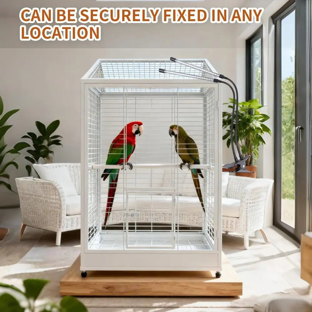 Cage Light with Timer 10 Dimming Levels, 60 LED Beads, Simulate Sunlight or Parrots & Pet Birds