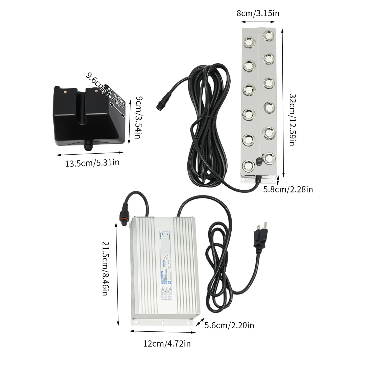 12 Heads High Pressure Mist Maker Atomizer, 110V IP67 Waterproof Power Supply with Auto Shut-Off for Pond Humidification Fog