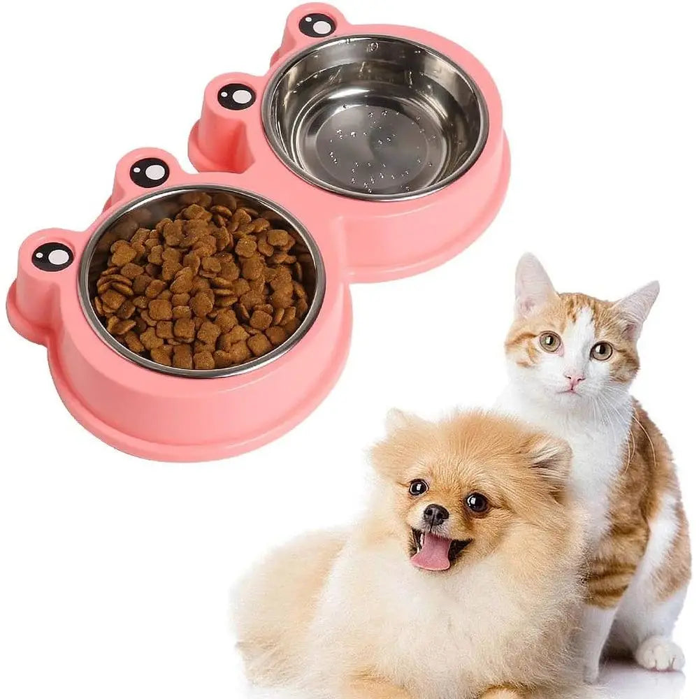 Double Food & Water Bowls for Dogs, Cats & Rabbit, Non-Slip Pet Feeder with Cute Design, BPA Free, Dishwasher Safe