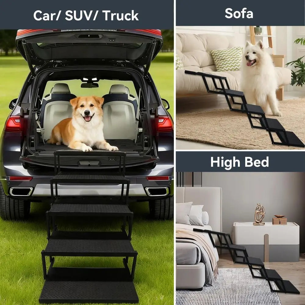 Dog Steps for Cars, Trucks, SUVs, High Traction Surface, Portable Waterproof Dog Stairs for Large Dogs, Supports Up to 200 lbs,
