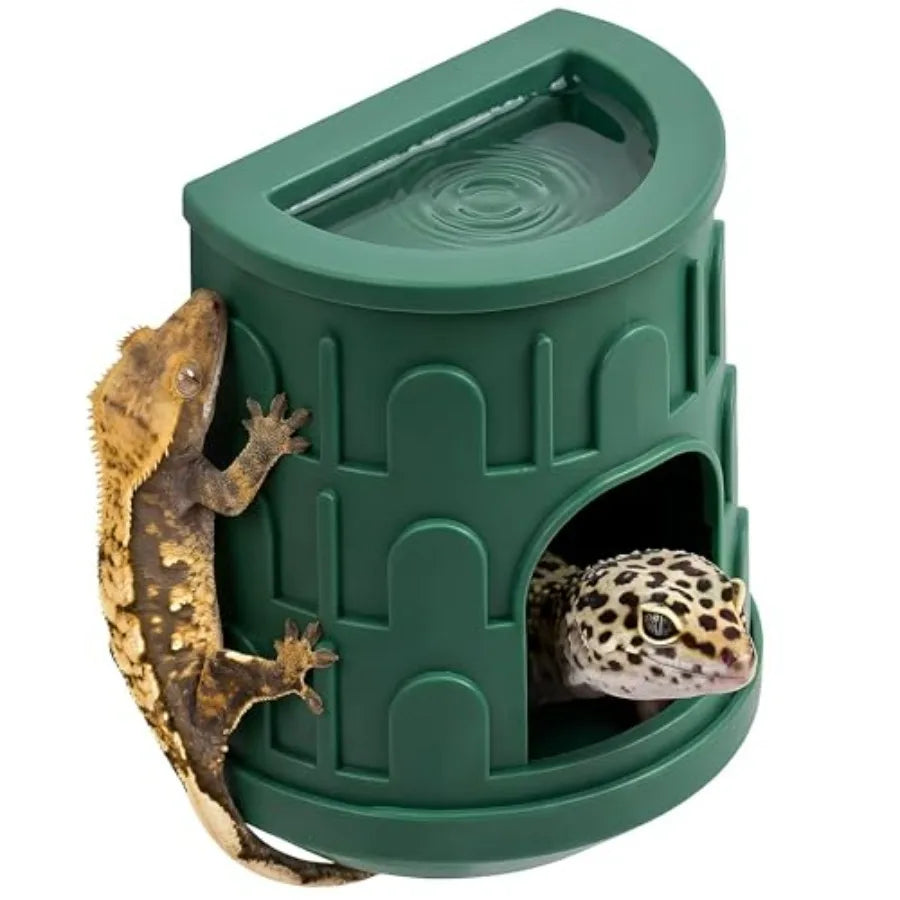 Resin Reptile Hide with Integrated Basin Decorative Cave and Bowl for Terrarium Setup, Suitable for Bearded Dragon, Gecko, Turt