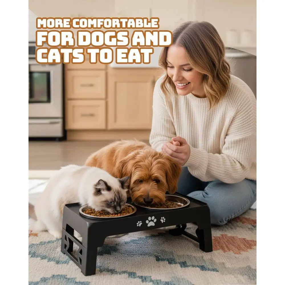 Elevated Dog Bowls for Small Dogs and Cats, Non-Slip Cat Bowls with 2 Thick 5.5 Stainless Steel Dishes, Adjustable Dog Feeder 2.