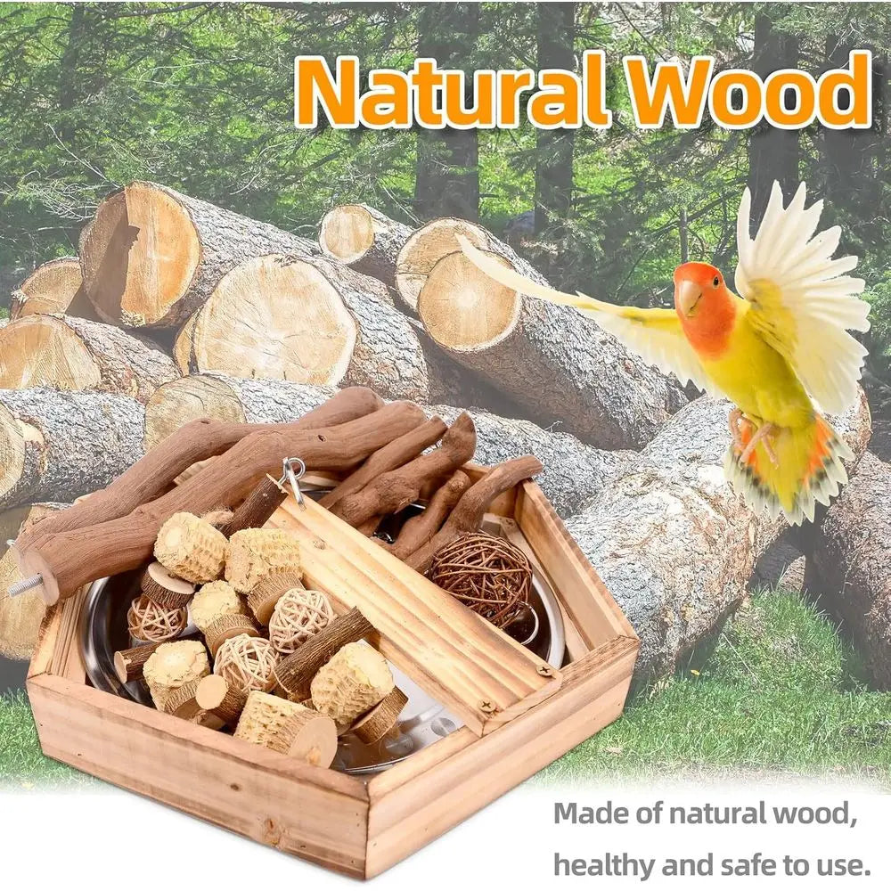 Grape Wood Bird Playground - Perch Stand or Paras, Cockatiels, Small Birds Toys