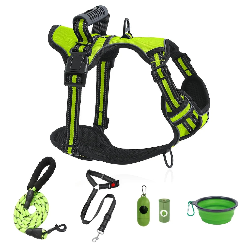 6in 1 No-Pull Dog Harness And Leash Set Adjustable Reflective No-Choke Pet Oxford Vest with 2 Leash Clips And Easy Control Handle for Small, Medium And Large Dogs