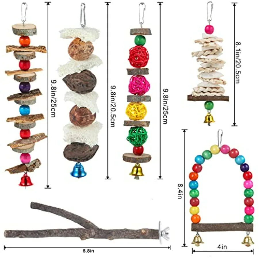 Bird Perch Bird Toys Parakeet Toys, Bird Cage Accessories Wooden Chew Toys Perch Stand for Parrot Conure Cockatiel Lovebird Par