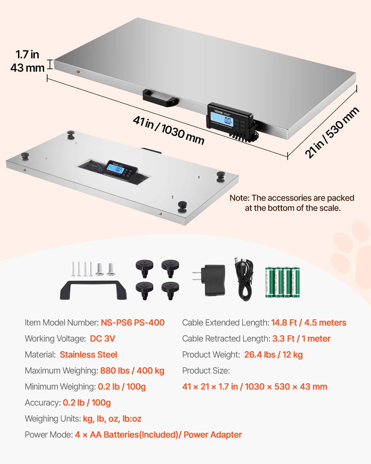 SucceBuy 1100/400/700Lbs Digital Livestock Scale Large Pet Vet Scale Stainless Steel Platform Elect Ronic Postal Shipping Scale