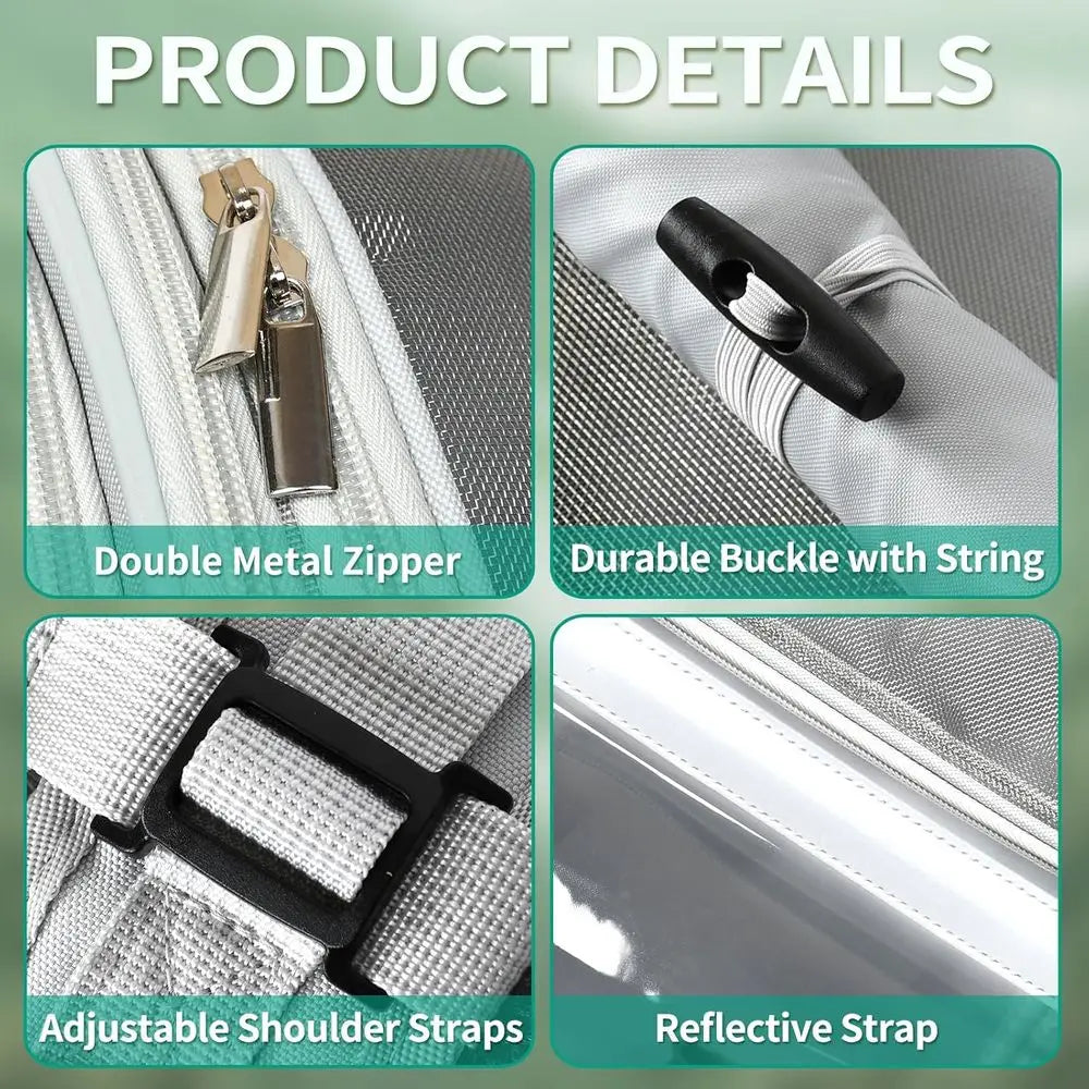 Bird Carrier Bag, Travel Cage with Standing Perch, Indestructible Stainless Steel Mesh, Portable Transparent Breathable Carrier