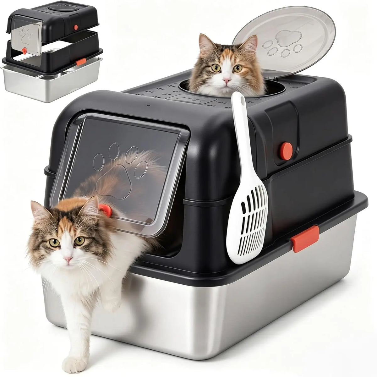 Studyset Enclosed Stainless Steel Cat Litter Box With Lid