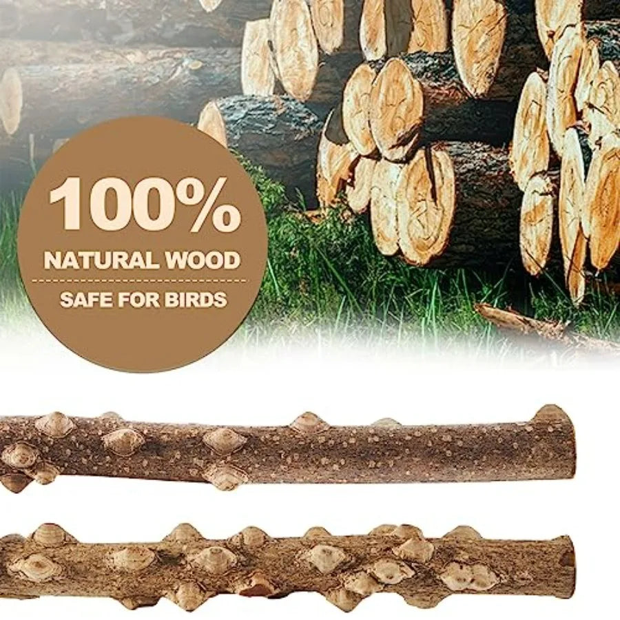 6-Piece Bird Perch Set - Natural Wood Grape Sticks, Paw Grinding Forks, Bird Stand and Toys for Parakeets, Cockatiels, Conure,