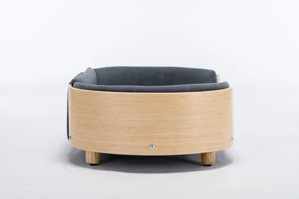 Scandinavian style Elevated Dog Bed Pet Sofa With Solid Wood legs and Bent Wood Back, Velvet Cushion,Size,Dark Grey