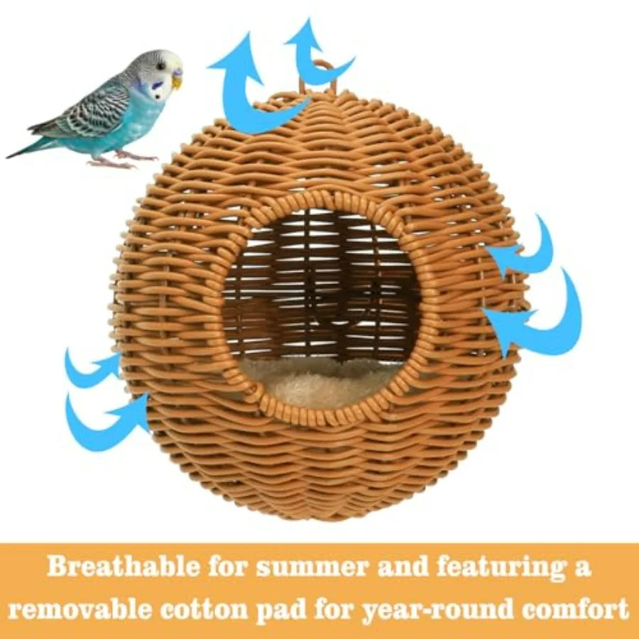 Steel Frame Bird Nest for Cage, Washable Small Bird Bed Chewproof with Plush Pad, Hammock Hideout Lay Eggs Parakeet Nest Sleep,