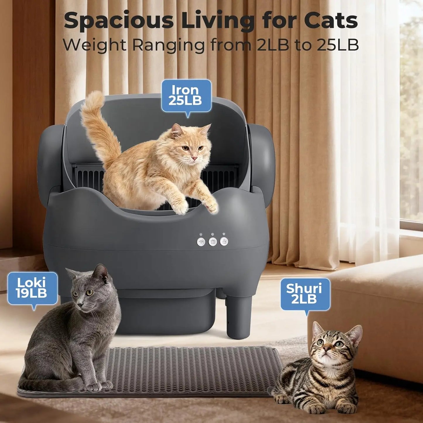 Self Cleaning Litter Box, Automatic Cat Litter Box with APP Control, Odor-Free Waste Disposal Includes Trash Bags, Large Waste