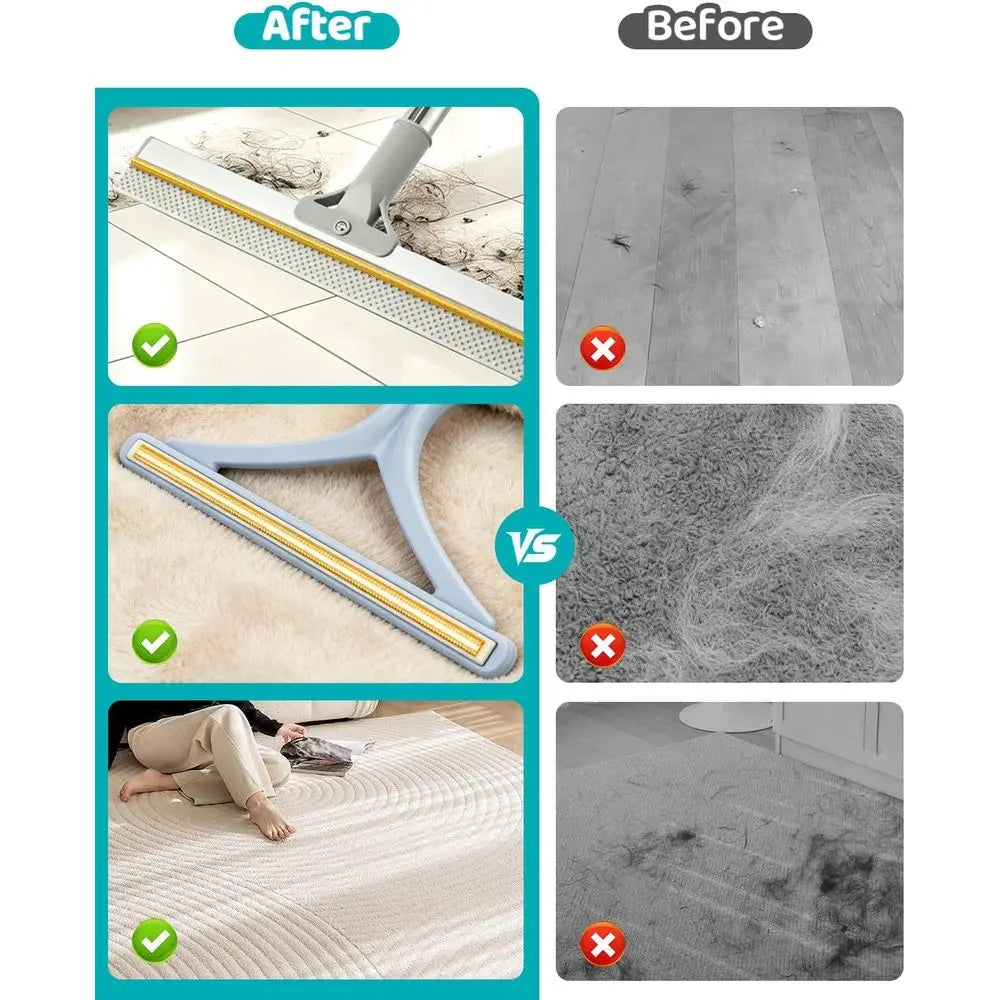 54 Inch Adjustable Pet Hair Removal Carpet Rake and Scraper Set for Deep Cleaning Rugs, Couches, and Stairs