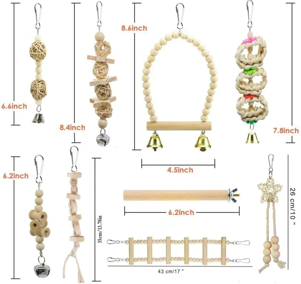 Bird Parrot Swing Toys, Chewing Standing Hanging Perch Hammock Climbing Ladder for Budgerigar, Parakeet, Conure, Cockatiel, Mynah, Love Birds, Finches, Small to Medium Birds