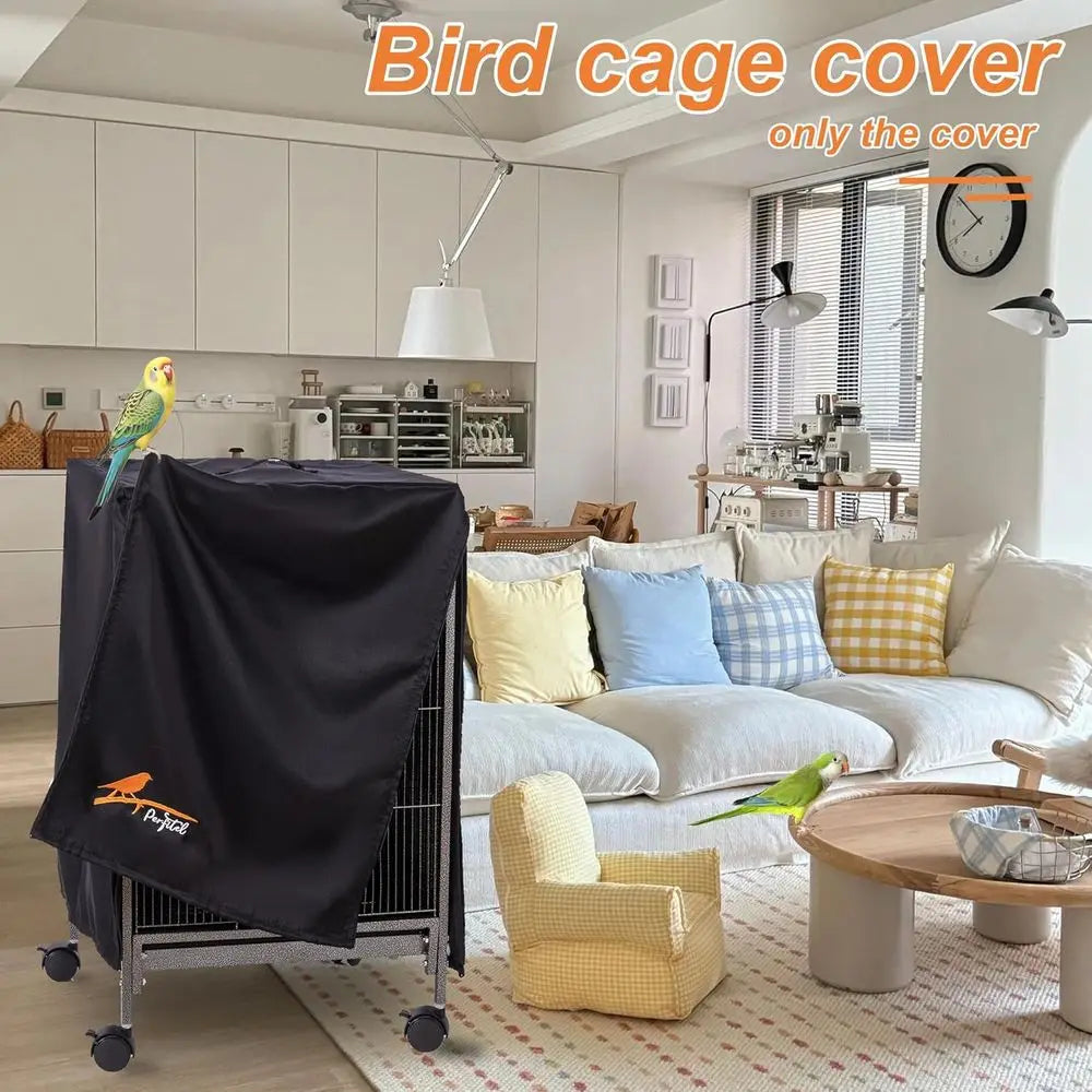 Small Bird Cage Cover Black Night Black-Out Cover Birdcage with Roo Top Durable Breathable Washable Material (17.9 L x 17.9 W x