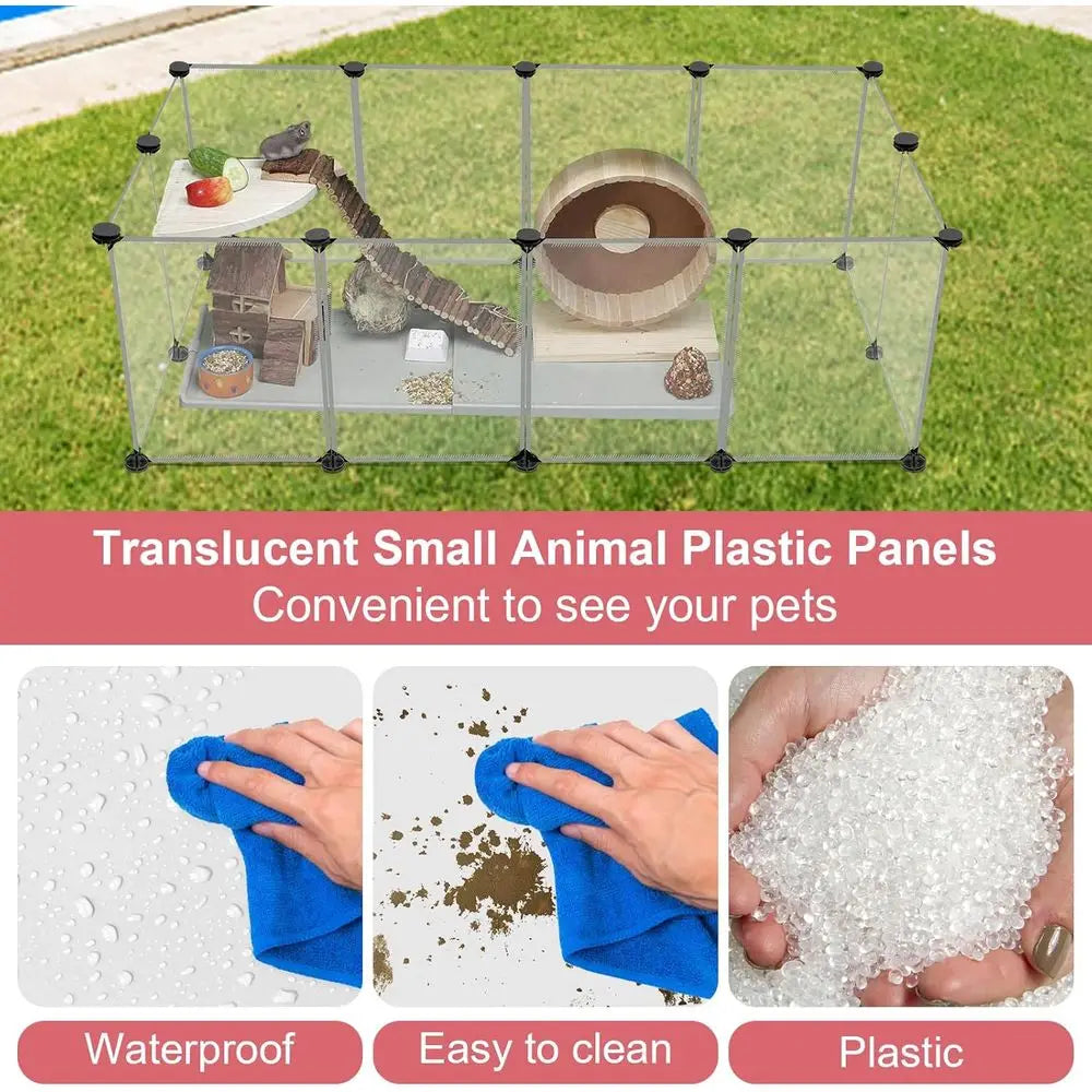 12 Panels Transparent Small Animals Playpen, 48 x 24 x 16 Portable Pet Playpen, Plastic Enclosure, Puppy Play Pen or Indoor Outd