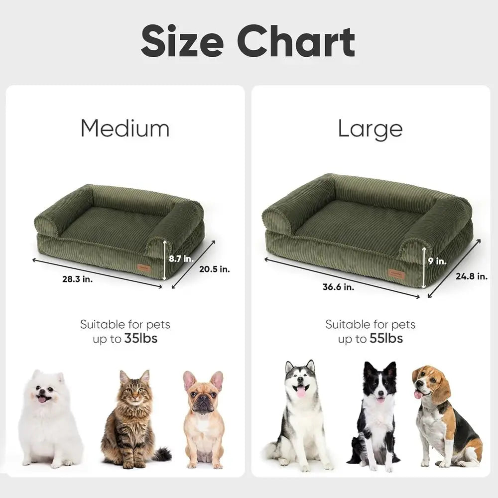 Couch Bed, Corduroy Cozy Cat Bed, Washable Cover, 28in Waterproof Orthopedic Dog Beds for Small Dogs and Large Cats, Cute Warm C