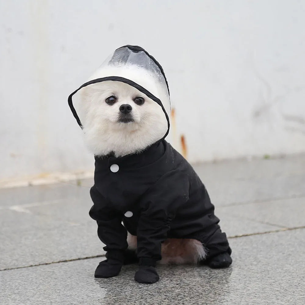 Dog Raincoat Rain Boots Shoes for Small Dogs Pet Hooded Four-Leg Jacket Puppy Rain Coat Waterproof Cat Clothes Jumpsuit Rompers