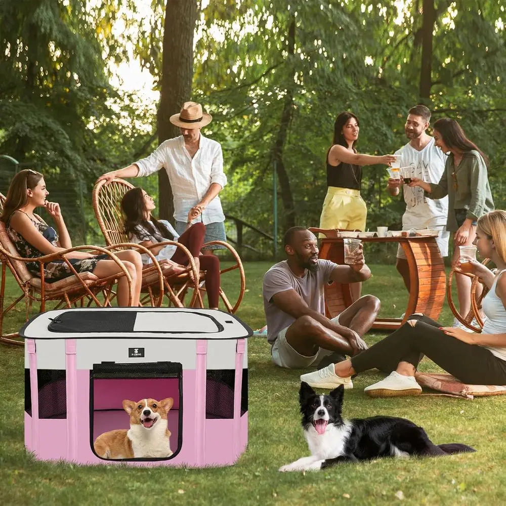 Portable Pink Puppy and Cat Play Pen, 30 Indoor/Outdoor Pet Tent Cage
