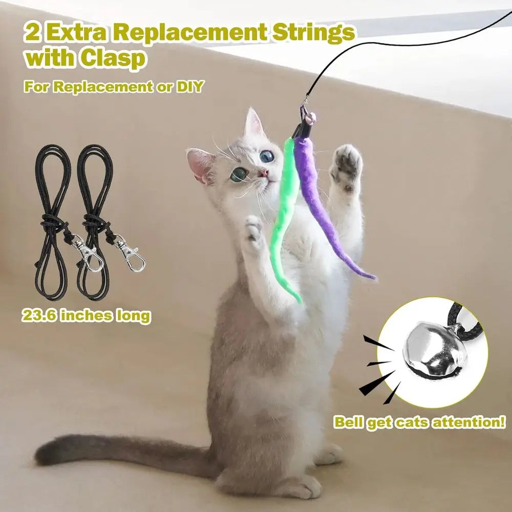Cat Toys Indoor Cats, Interactive Retractable Wand Toy and 9PCS Cat Feather Toys, Kitten Toys Cat Fishing Pole Toy or Bored Indo