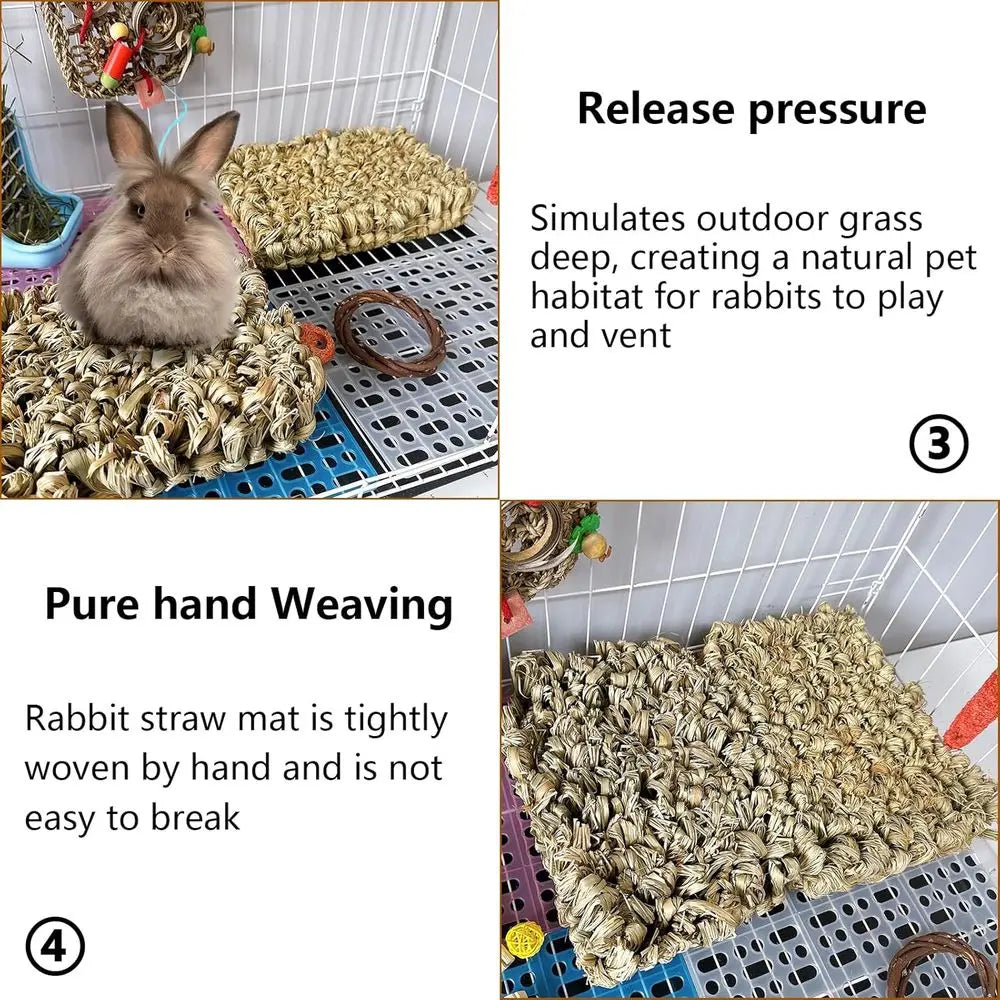 Grass Bed 2PCS Guinea Pig Hay Mat Bunny Natural Woven Bedding Sleng Grinding Nesting Chewing Toy Rabbit Guinea Pig Chinchilla He