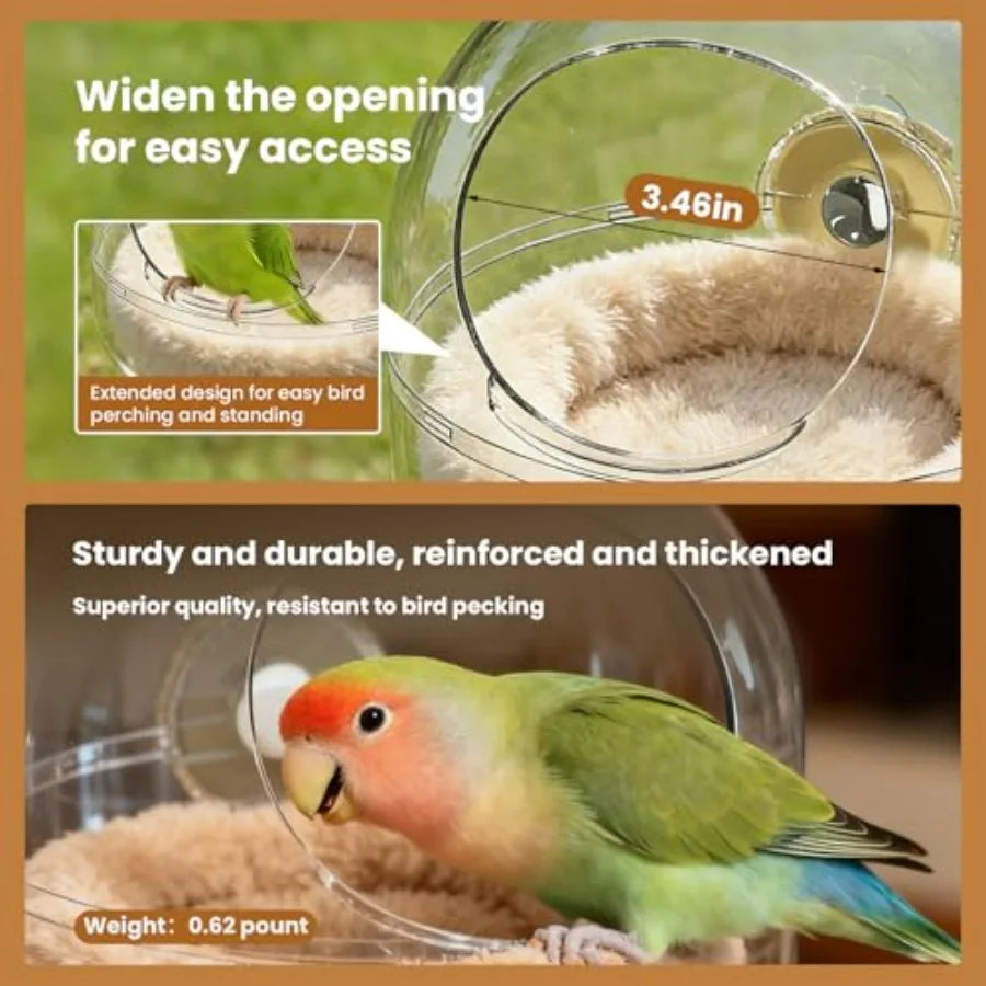 Bird Flat-Bottomed Nest for Cage Clear Transparent Observation Hanging Bite-Resistant Washable Bird House, Parakeet Breeding Ne