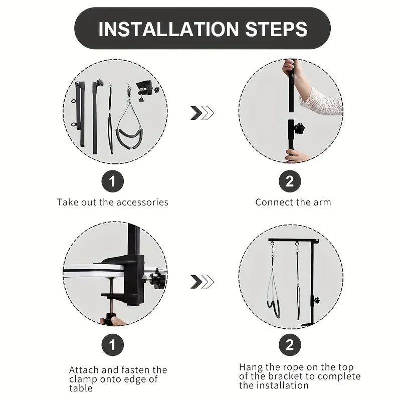 Heavy-Duty Armrest for Stable Pet Grooming, Foldable Compact Metal Stand Grooming Table Arm, Comfortable Restraint System with Gentle Grooming Leash, Adjustable Table Clamp Mounting, Ideal for Small to Medium Pets (Table Not