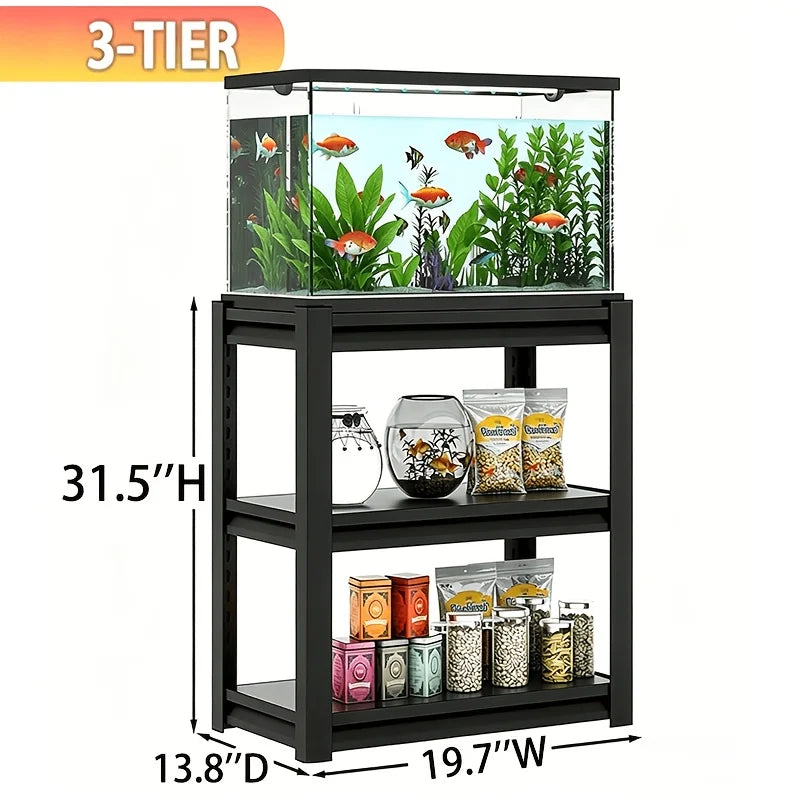 3-Tier Rack Shelf Heavy Duty Metal Frame Aquarium Stand | 20 Gallon Fish Tank Stand, Reptile Terrarium Stand For 30 Gallon Long Aquarium, Breeder Tank Stand, Extra Wide