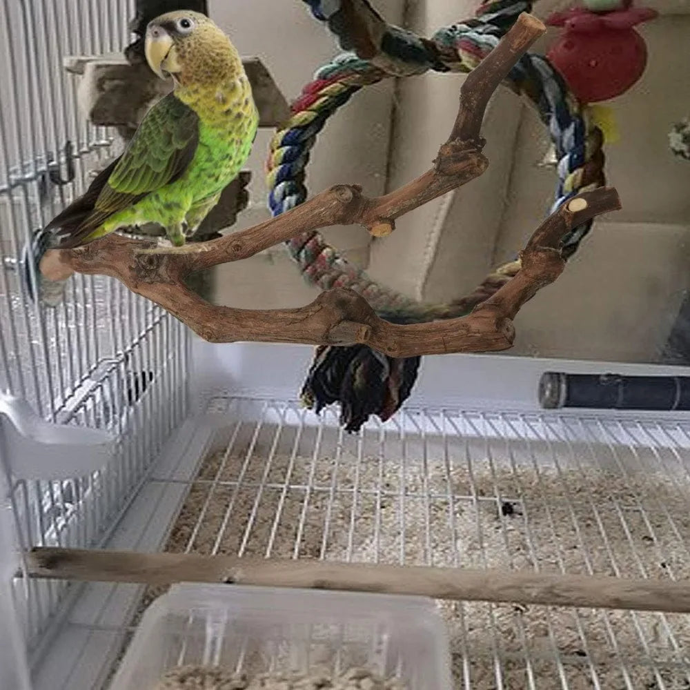 Natural Parrot Perch Grape Stick Grinding Fork Climbing Branches Chewable Cage Accessories for Small Birds 3PCS