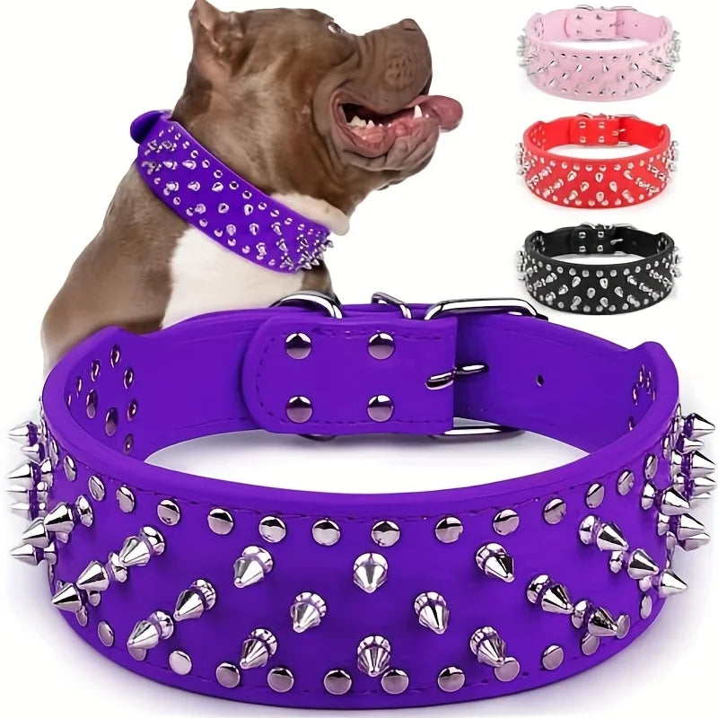 Wide Golden Spiked Dog Collar, Epesiri Dog Chain Collars, Mushroom Rivet Faux Leather Dog Collars, Adjustable Durable Spike Studded Pet Collar for Pitbull Mastiff Bulldog Pugs Husky Rottweiler