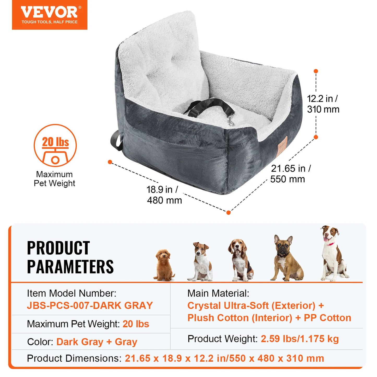 SucceBuy Dog Car Seat Waterproof Dog Booster Seat Pet Car Seat with Clip-On Safety Leash PP Cotton Car Bed for Medium Large Dog