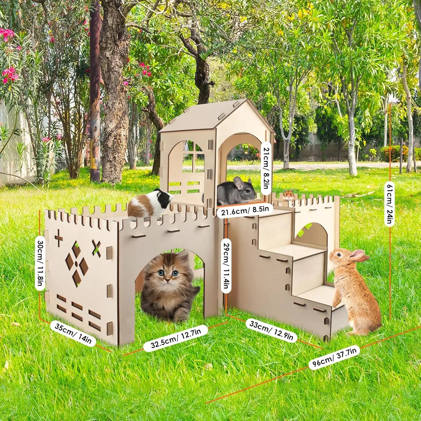 Extra Large Wooden Rabbit Hideout Castle Indoor Outdoor Habitat for Bunnies Chinchillas Hamsters Guinea Pigs