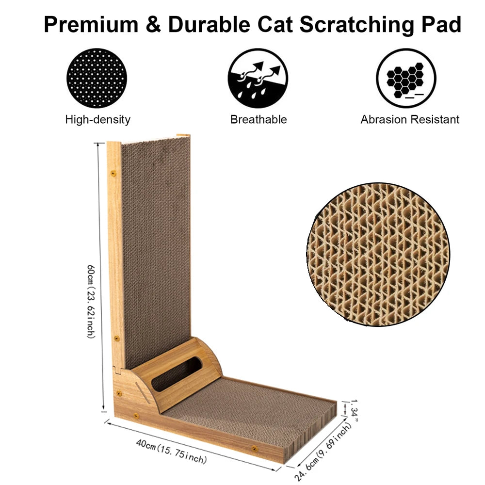 Cat Scratcher, 23.6 Inch L Shape Cat Scratch Pad Wall Mounted, Cat Scratching Cardboard with Ball Toy for Indoor Cats