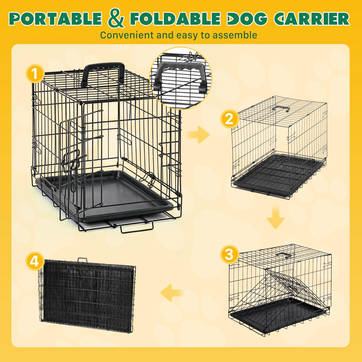 JHK Metal Dog Crate With Secure Lock Single Door Tray