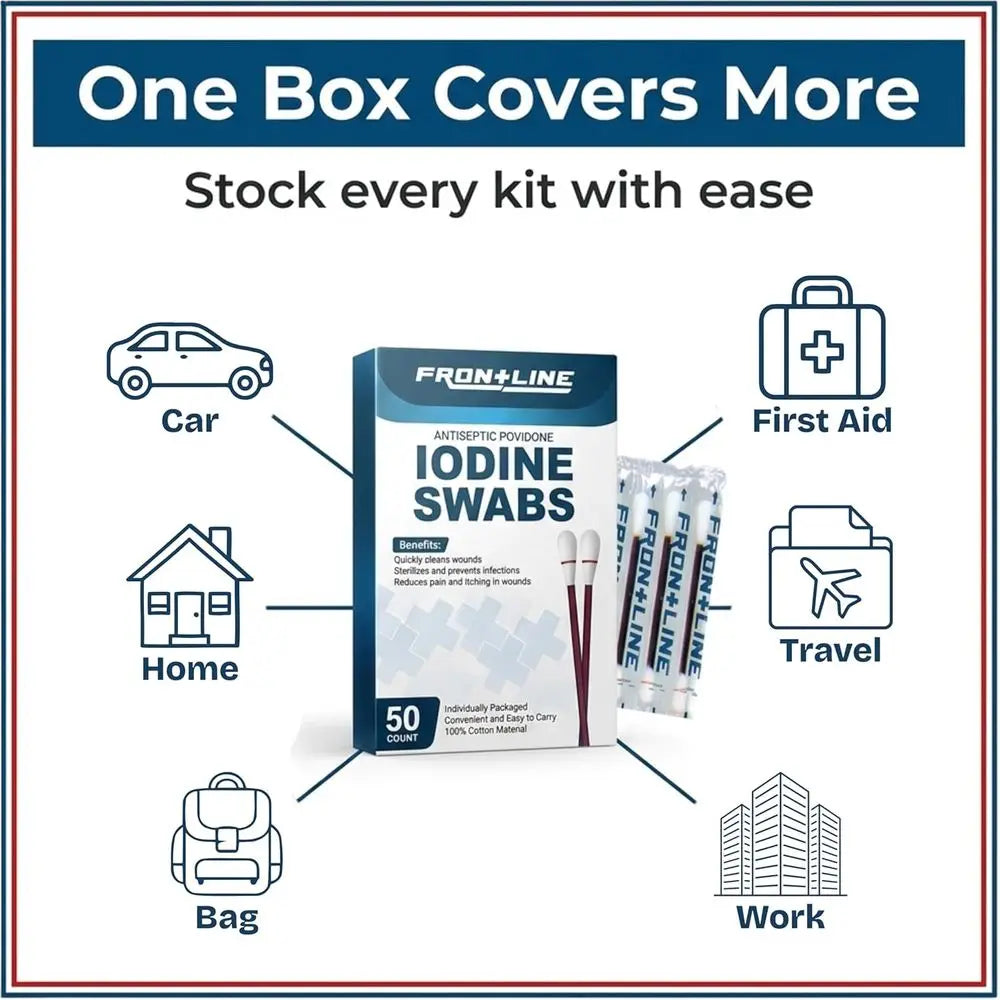 Povidone Iodine Swabs, 10% Iodine Antiseptic Solution, Cotton Swabsticks, Wound Care, Nasal Cleansing, First Aid & Medical Suppl