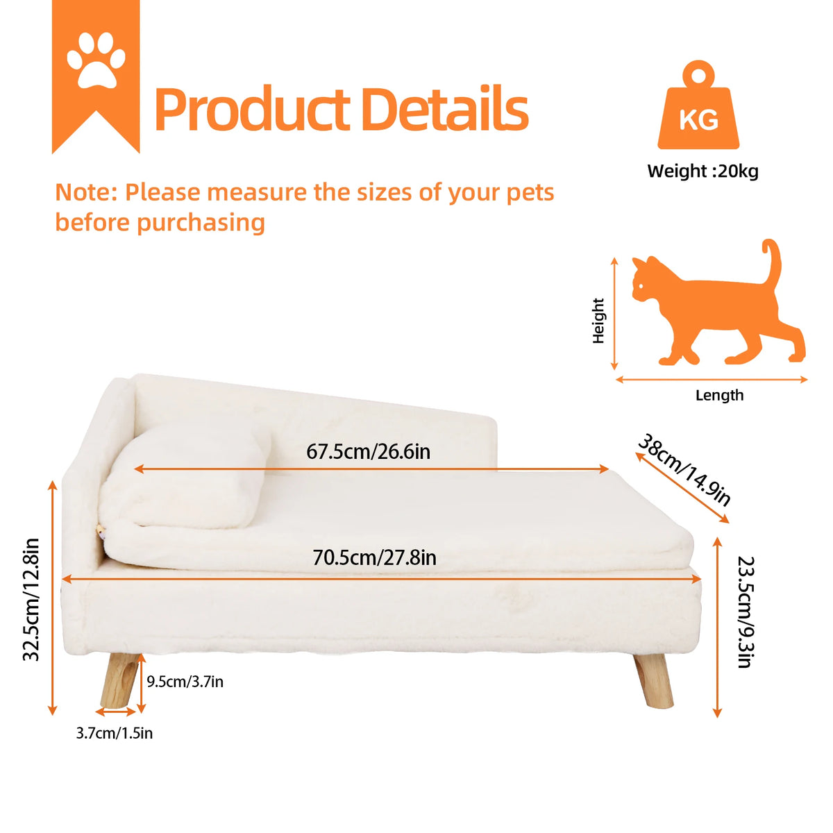 BORWART Luxury Elevated Dog Sofa Bed With Backrest Cushion