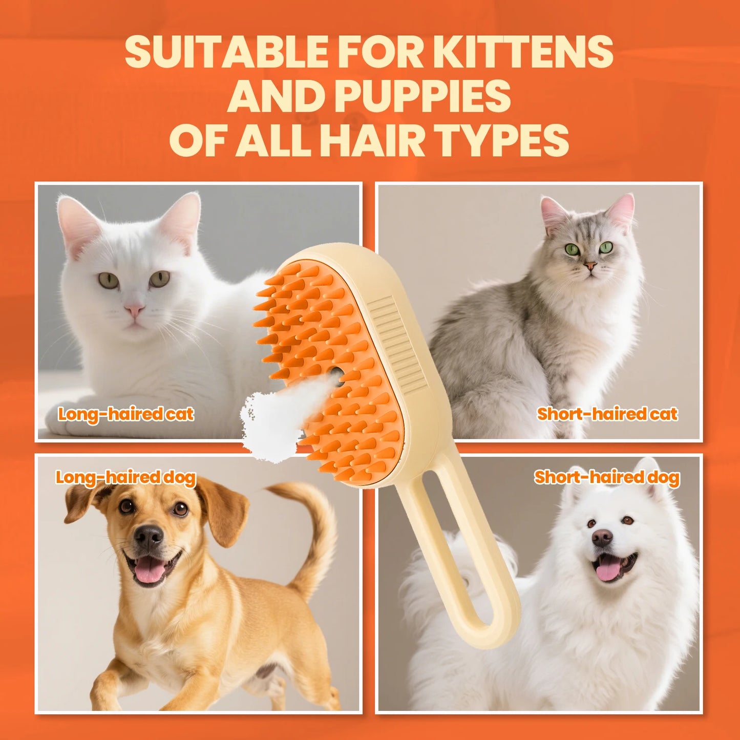 3 In One Cat Steam Grooming Brush For Shedding Reduction