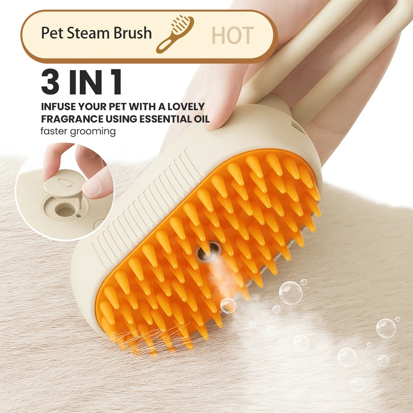 3 In One Cat Steam Grooming Brush For Shedding Reduction