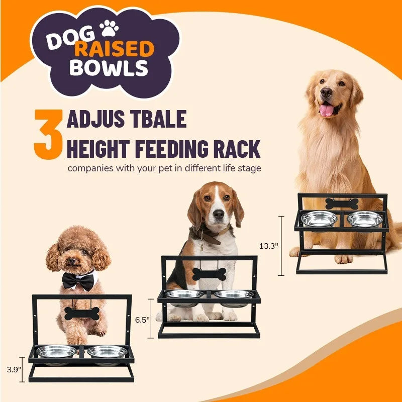 Detachable Elevated Dog Bowl Adjusable Height Dog Feeders Stand with Stainless Steel Dog Bowls for Large Medium Dogs and Cats