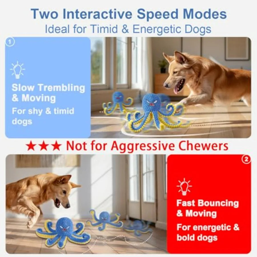 Interactive Dog Toys Octopus, Durable Automatic Jumping Dog Toy to Keep Them Busy, Squeaky Moving Tug of War Doggie Toy, USB Re