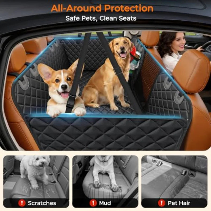 Backseat Extender for Dogs - Hard Bottom Dog Car Seat Cover for Back Seat, Dog Hammock for Car and SUV, Pet Rear Seat Protector