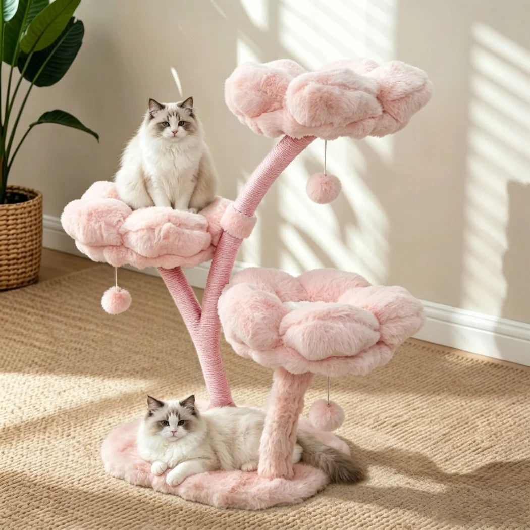 BORWART Cat Tree Tower With Scratching Post Cushioned Bed And Hanging Ball Toy
