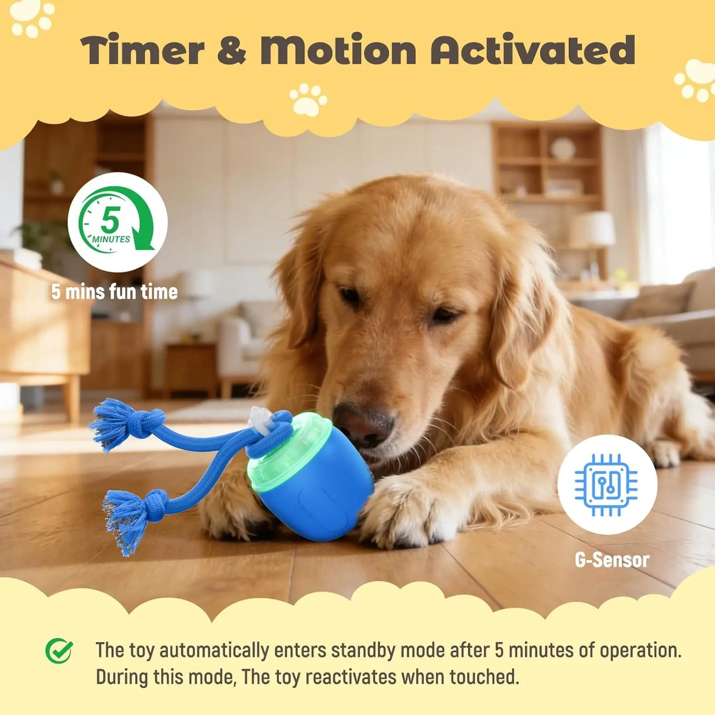 Motion-Activated Interactive Dog Toy, Auto-Rolling Ball for Medium Large Dogs, Blue