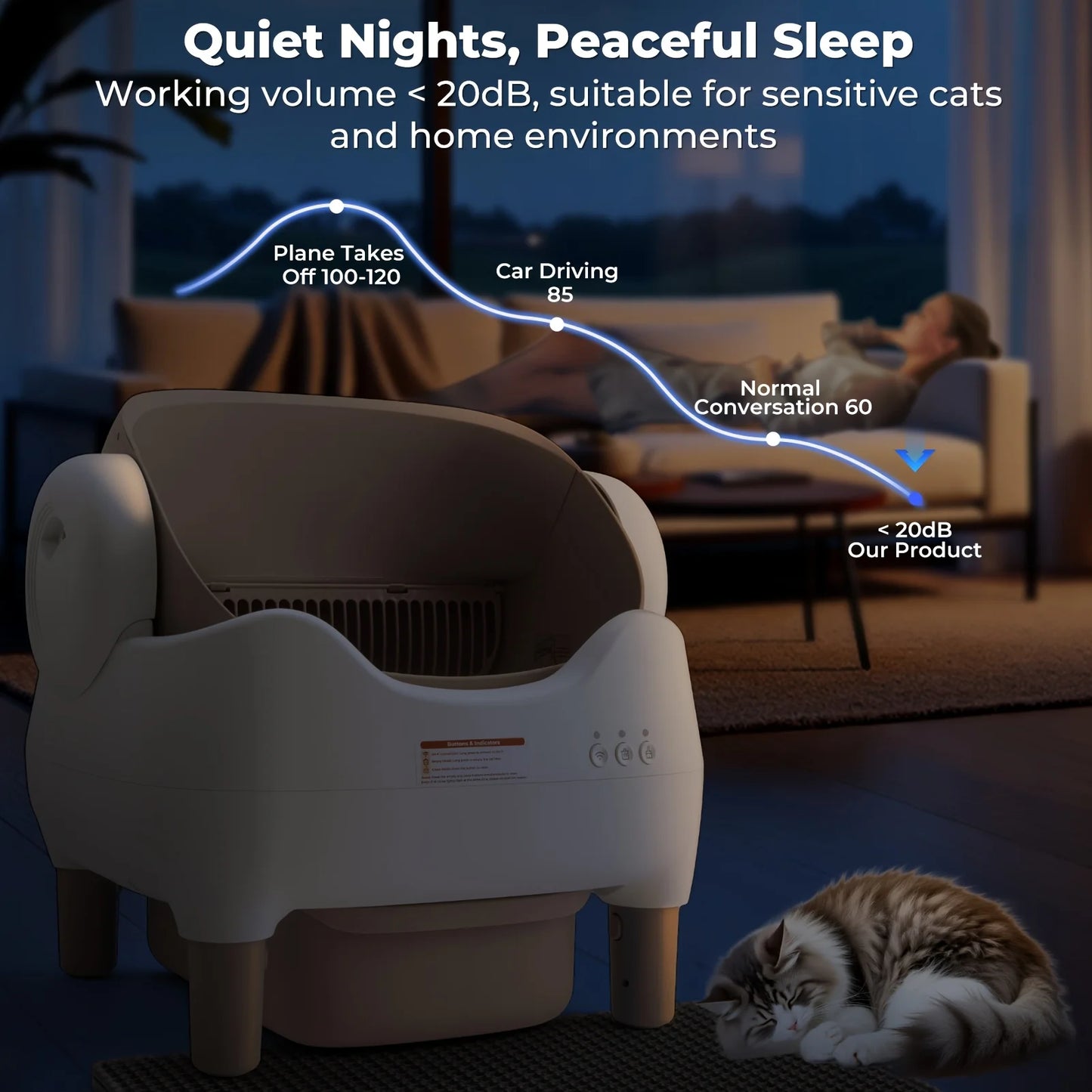 Kitplus Extra-large Smart Self-cleaning Cat Litter Box, Smart Litter Box with App-Controlled Automatic Cleaner, Built-in Ambient Light & Dual Odor Elimination, 2-Week Automatic Maintenance, Large Waste Bin, Open-Top, for A Ha