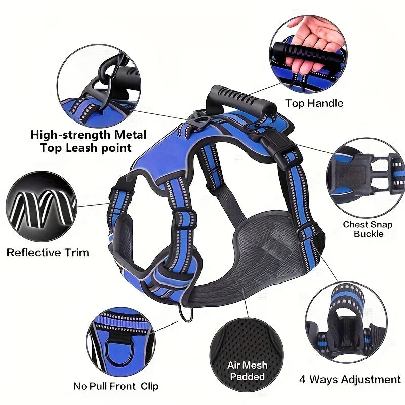 6in 1 No-Pull Dog Harness And Leash Set Adjustable Reflective No-Choke Pet Oxford Vest with 2 Leash Clips And Easy Control Handle for Small, Medium And Large Dogs